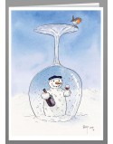 Snowman wine glass - greeting card