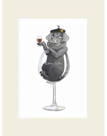 Cochon dans un verre du vin