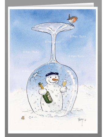 Bonhomme de neige et son champagne.