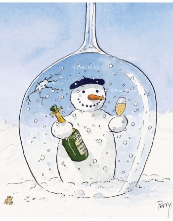 Bonhomme de neige et son champagne.