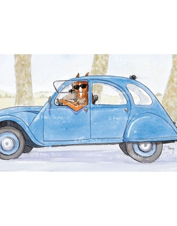 Deux chevaux dans un 2CV. Détail.