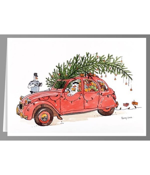 Christmas duck in 2CV-greeting card