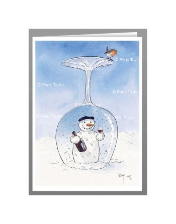 Snowman wine glass - greeting card