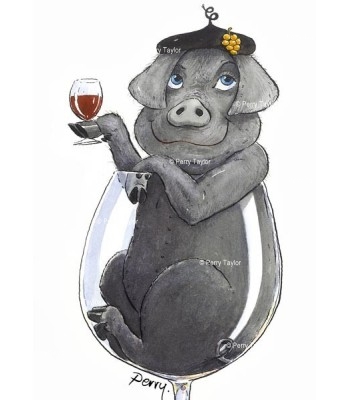 Cochon dans un verre du vin