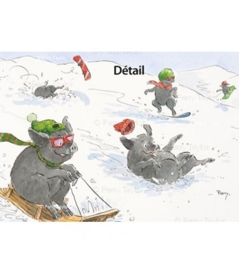 Black pigs in the snow, Christmas card