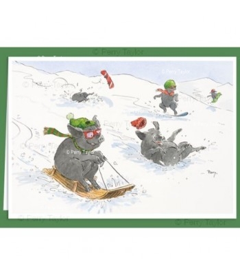 Black pigs in the snow,...