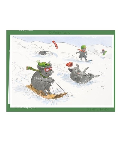 Black pigs in the snow, Christmas card